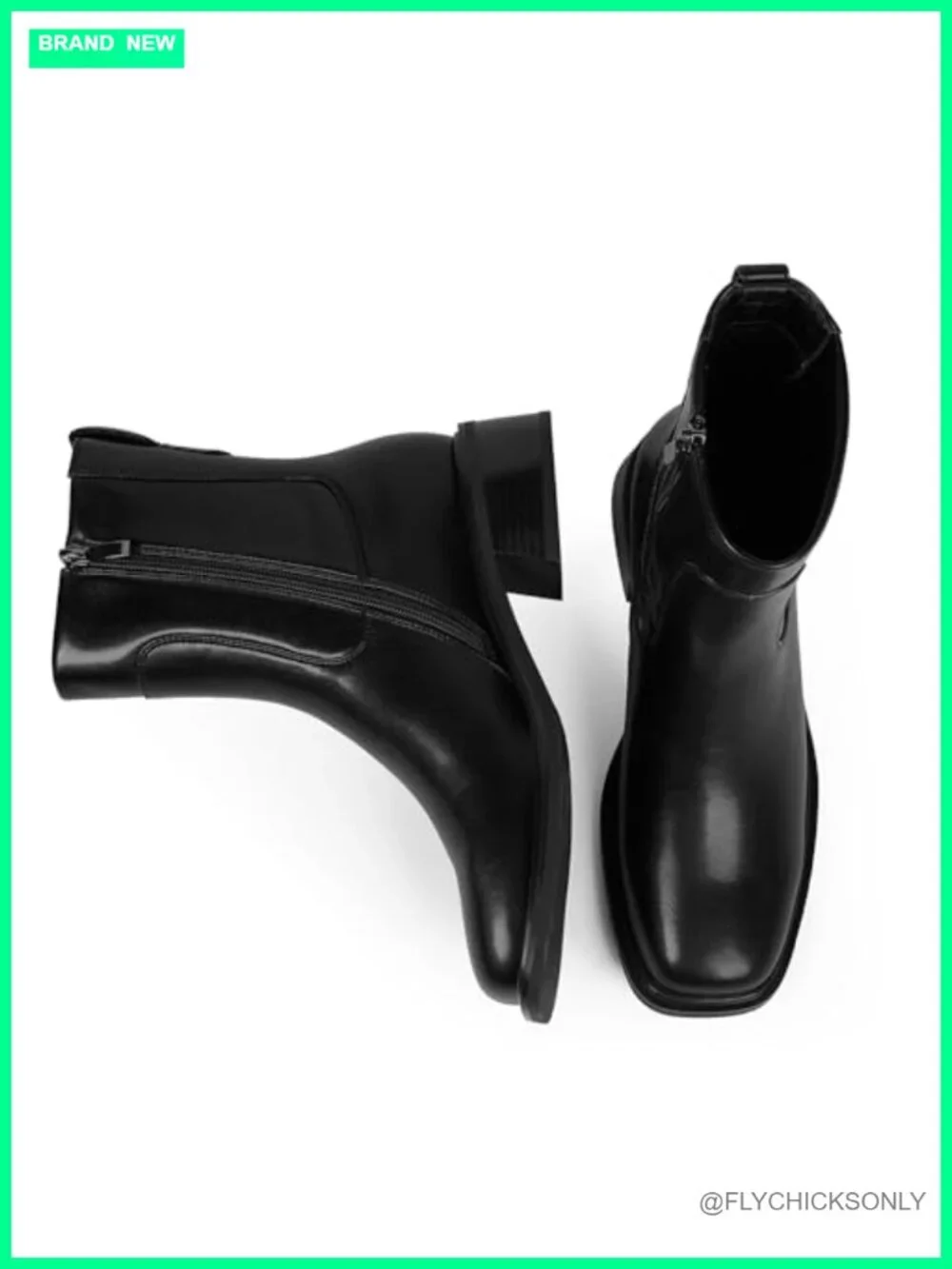Square Toe Ankle Boots Low Heel Stretch Faux Leather Side Zip Women's Booties